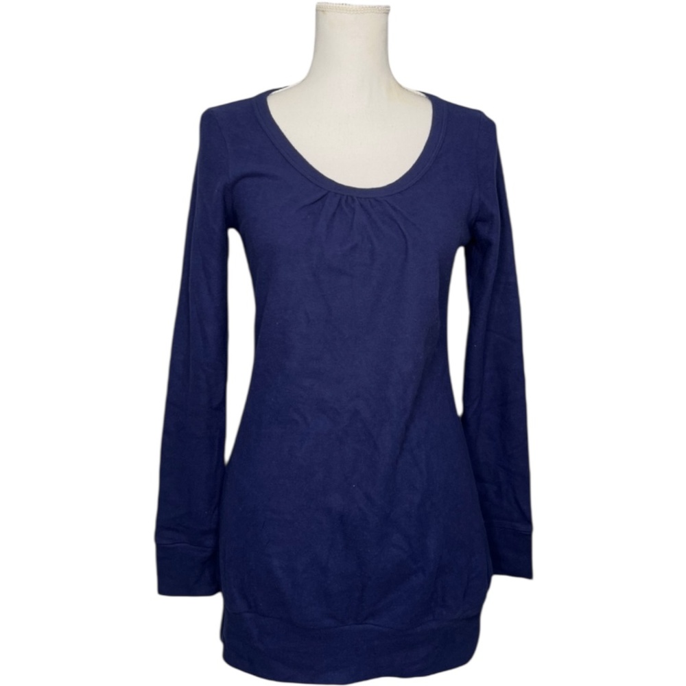 Tresics Tunic Top Womens Small Blue Light Fleece Scoop Neck Ruched Soft Cozy